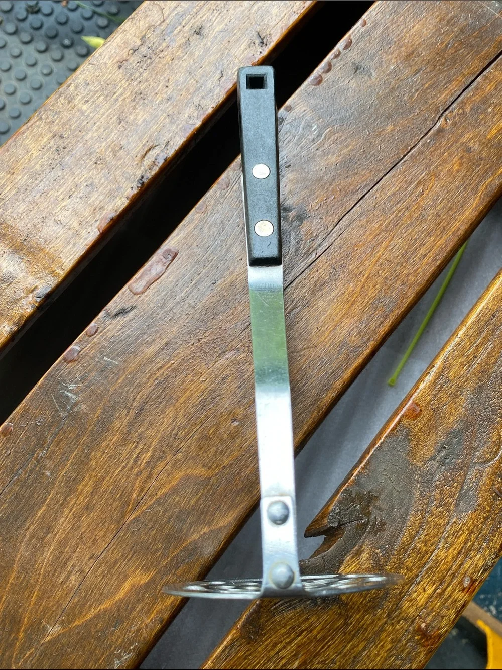 Vtg Household USA Potato Masher Stainless Steel Black Handle - Brass Riveted MCM
